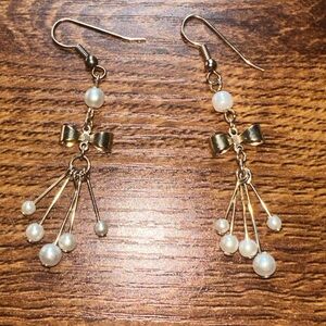 Vintage Bow and Pearl Dangle Earrings